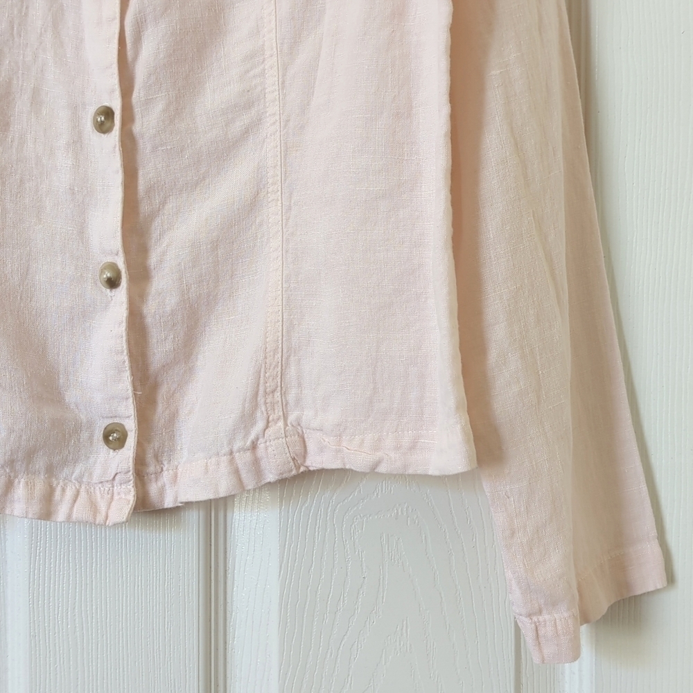 City Lights 90's Vintage 100% Linen Long Sleeve Button Down Shirt Baby Pink M - Picture 11 of 15